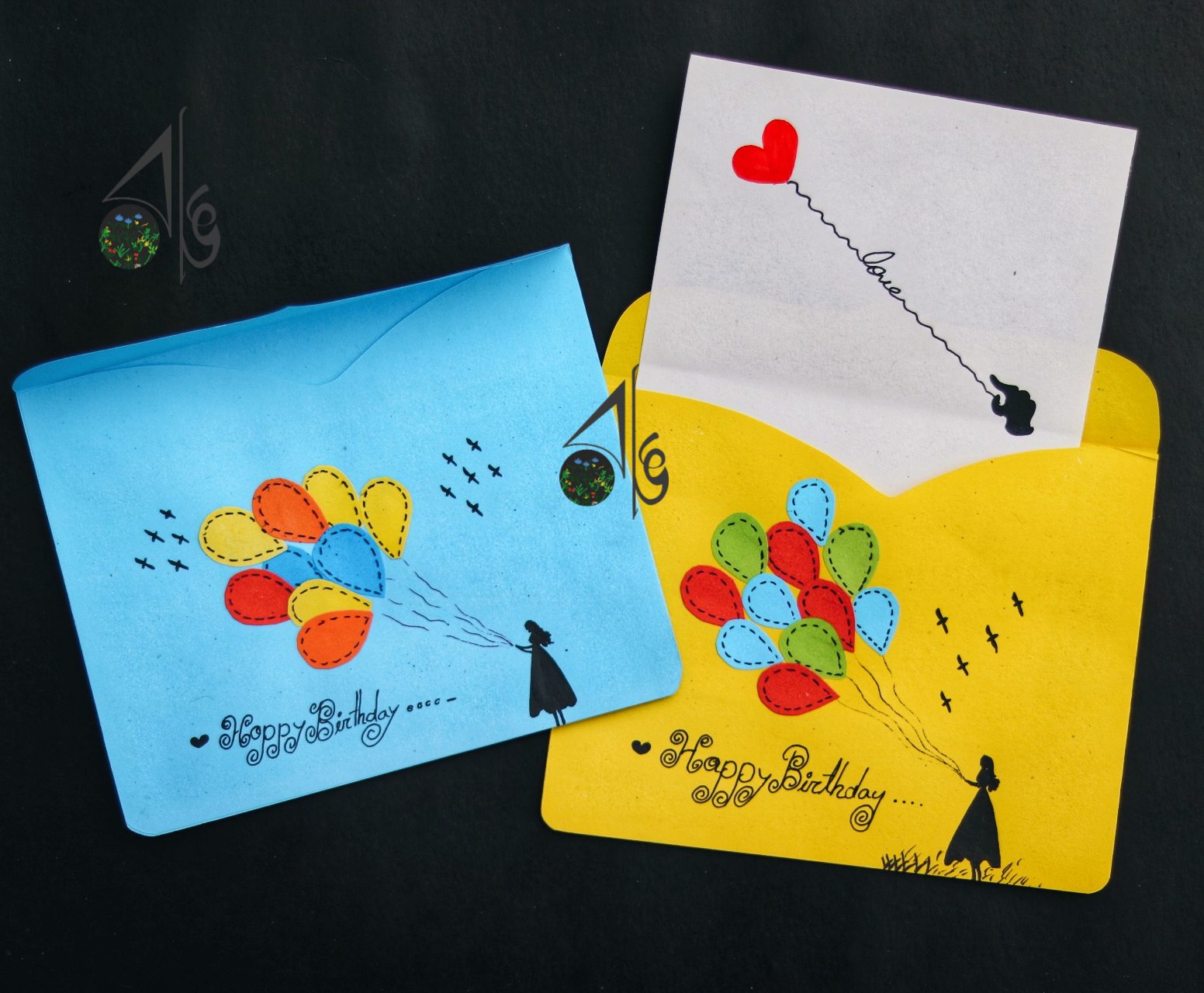 Hand-painted Envelope chirkutt set based on Birthday